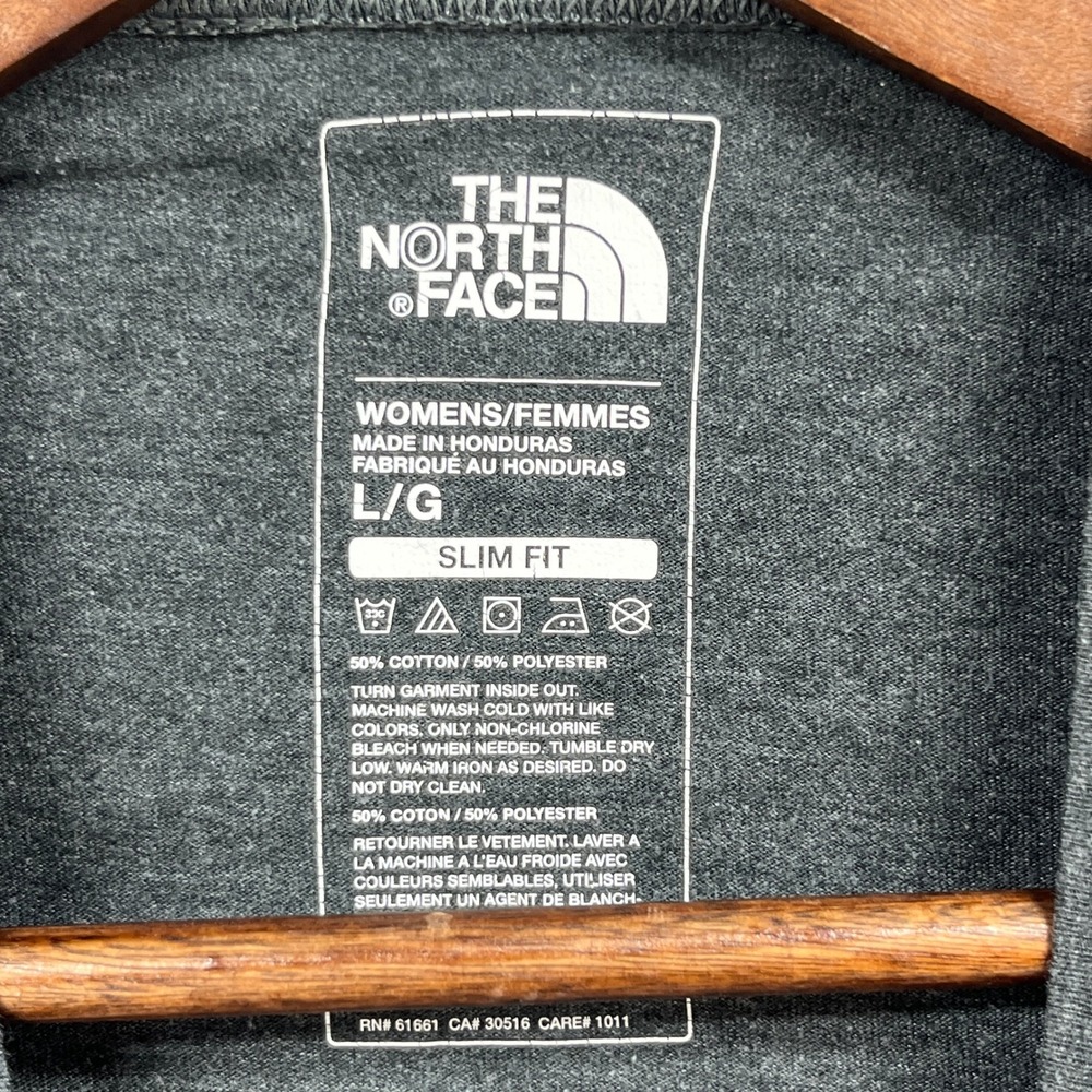 The North Face T-Shirt Womens Large Charcoal Grey Slim Fit Logo Short Sleeve Tee - Picture 6 of 7